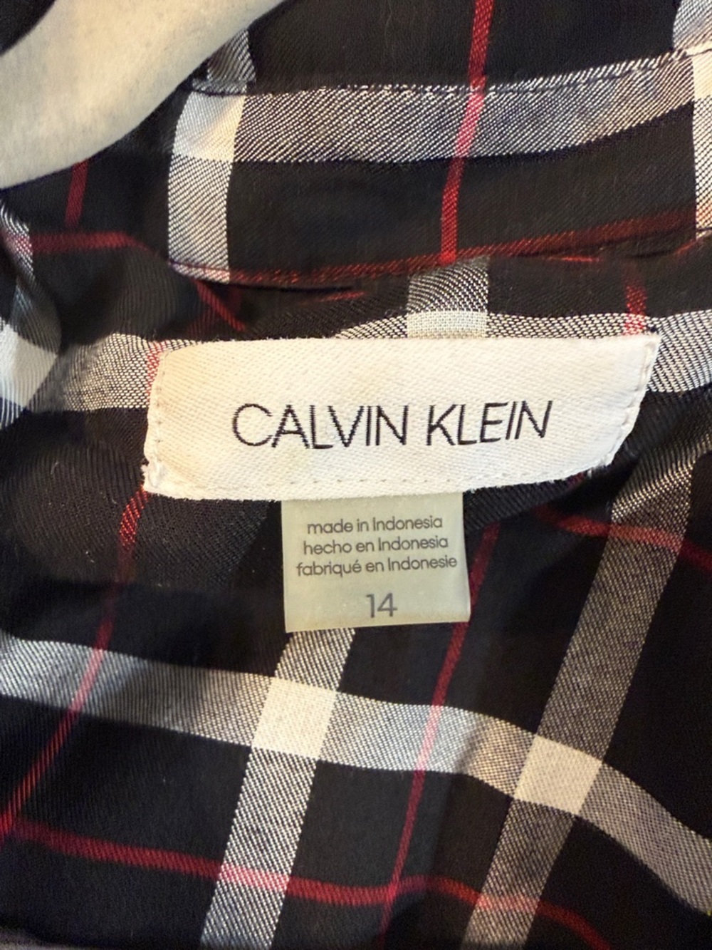 Calvin Klein Black and White Plaid Maxi Shirt Dress with Tie Waist - Picture 4 of 7